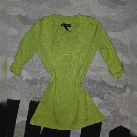 INC International Concepts Lime Green Ribbed Sweater Top - Picture 1 of 3